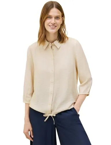 CECIL Damen B345843 Hemdbluse mit Struktur, Light Beige, M - Bluse mit Hemdkragen und 3/4-Ärmeln, elastischer Saum für perfekten Sitz und angenehmen Tragekomfort, ideal für modische Outfits.