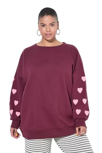 Studio Untold Damen Plus Size Sweatshirt mit Ärmel-Hearts in Aubergine, extra Oversized - Weiches Sweatshirt in Übergrößen mit einzigartigen Ärmel-Hearts. Ideal für einen lässigen Look und hohen Tragekomfort.