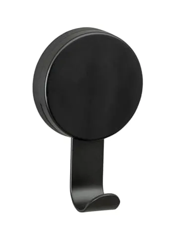 WENKO Static-Loc Plus Wandhaken Pavia Schwarz, 2er Set Bad-Haken, Befestigen ohne bohren, sicherer Halt durch statische Haftung auf glatten, luftundurchlässigen Flächen, je 6 x 10 x 3,5 cm, Stahl matt