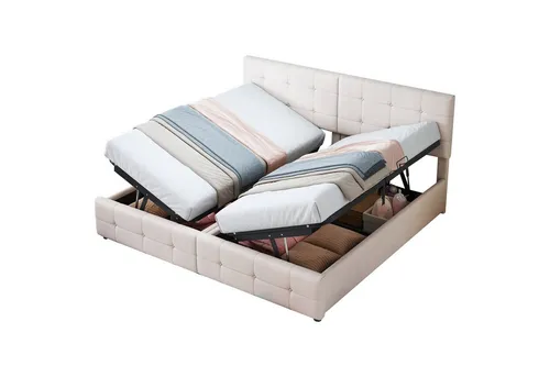 Zerbaco Polsterbett mit hydraulischem Stauraum – Multifunktionales Doppelbett 180x200 cm in Beige