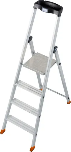 KRAUSE Stehleiter Solido 4 Sprossen - Silberfarben - Leiter für innen und außen, zusammenklappbar mit einer maximalen Arbeitshöhe von 284 cm und 5 Jahren Herstellergarantie. Ideal für vielseitige Einsätze!