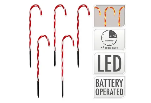 ToCi LED-Lichterkette Gartenstecker Zuckerstange 5er - 40 LEDs, festliche Weihnachtsbeleuchtung für stimmungsvolle Dekoration im Garten