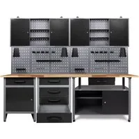 Ondis24 Werkbank Set Tüftler 240 cm mit 2 Schränken - Werkstatteinrichtung mit 3 robusten Werkbänken und 2 abschließbaren Schränken für maximale Sicherheit und Stauraum. Ideal für DIY-Enthusiasten und professionelle Handwerker!