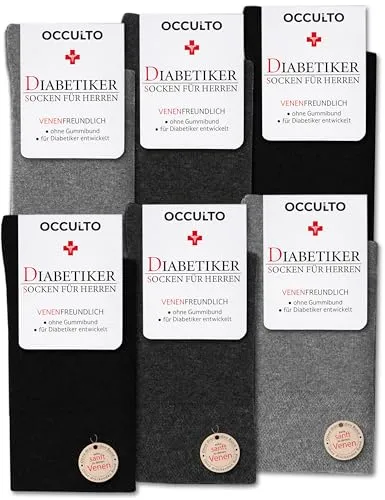 Occulto Diabetikersocken Herren ohne Naht ohne Gummibund Baumwolle 6er Pack (Modell: Oliver) Grau Mix 47-50