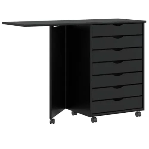 vidaXL Rollschrank mit Schreibtisch MOSS Schwarz - Praktischer Stauraum - Büroschränke aus massivem Kiefernholz mit klappbarem Schreibtisch und viel Stauraum. Ideal für eine ordentliche Arbeitsumgebung und vielseitig einsetzbar in jedem Raum.