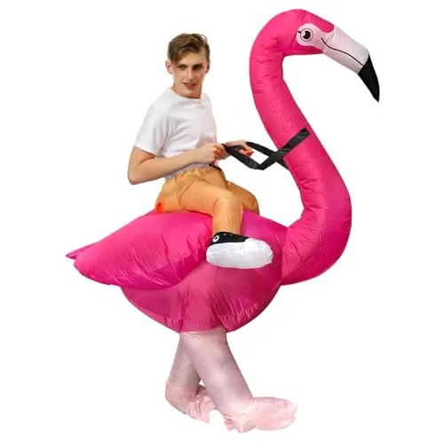 JASHKE Aufblasbares Flamingo Kostüm für Erwachsene - Lustiges aufblasbares Flamingo Kostüm für Erwachsene, ideal für Partys und Veranstaltungen. Mit verbessertem Lüfter für schnellen Aufbau und aus umweltfreundlichen Materialien gefertigt.