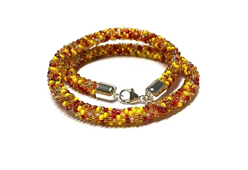 Halskette gehäkelt Glasperlen 925 Silber Schließe Handarbeit Unikatschmuck Häkel