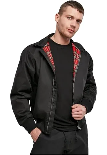 Brandit Lord Canterbury Jacket - Schwarze Harringtonjacke für Herren, Größe M - Funktionsjacken mit klassischem Fraser-Tartanmuster-Futter und langlebigem Metall-Frontreißverschluss, ideal für stilvolle Freizeitlooks.