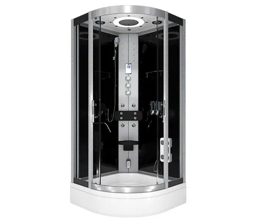 AcquaVapore Komplettdusche Fertigdusche Dusche D58-63T1 Schwarz 100x100, Sicherheitsglas ESG, inklusive Duschwanne, Höhenverstellbar, Mit Bauanleitung, Mit Beleuchtung, Gehärtetes Glas