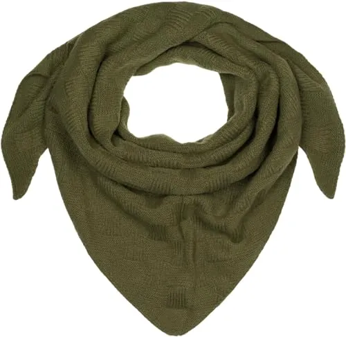 styleBREAKER Damen XXL Strick Dreieck Schal Einfarbig mit Schachbrett Strickmuster, Maxi Schal, Dreieckstuch, Warmes Winter Tuch 01020047, Farbe:Oliv