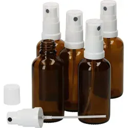 5er Set Apothekerglasflasche 50ml Sprühkopf-Aufsatz lichtgeschützte Aufbewahrung Sprühflaschen - Braun/Weiß/Transparent