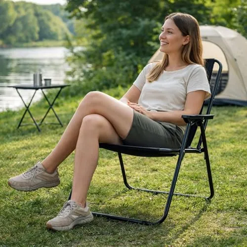 Mojawo Campingstuhl Faltstuhl Schwarz – Klappstuhl für Outdoor-Aktivitäten - Robuster Klappstuhl mit pulverbeschichtetem Metallgestell für hohe Stabilität und lange Haltbarkeit. Ideal für Camping, Angeln und Festivals. Leicht und kompakt für einfachen Transport und platzsparende Aufbewahrung.