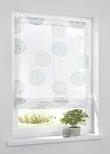 Ösenrollo Bella Ausbrenner Weiss Bedruckt Kreis Motiv Weiss türkis, 45 x 140 cm, incl. Fensterhaken