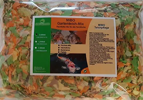 MIBO Gartenteich Mix 3000ml Teichpflege Futter Gartenteich Flocke Sticks Gammarus Pellets