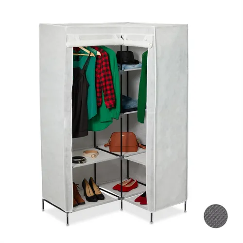 Eckkleiderschrank Stoffschrank Klappkleiderschrank - Kleiderschrank mit 8 Ablagen und 2 Stangen, ideal für platzsparende Aufbewahrung in jedem Zimmer. Perfekt für Ordnung und Übersichtlichkeit.