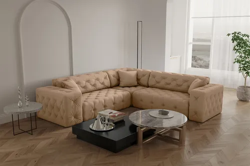 Ecksofa Designersofa CHANTAL – Chesterfield in Beige in beige von Fun Möbel