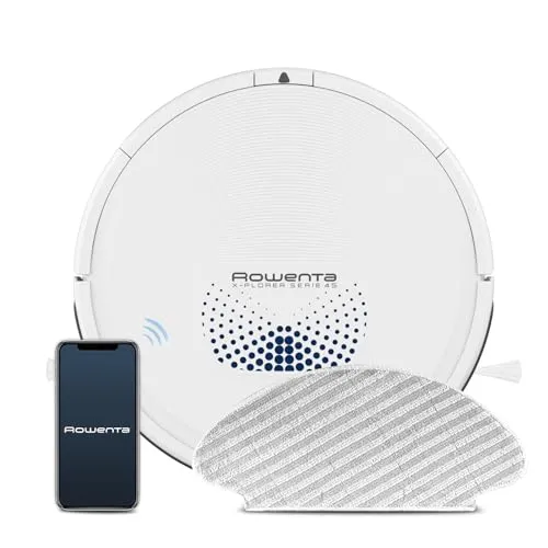 Rowenta Saugroboter X-Plorer Serie 45 AQUA - Saugroboter mit Wischfunktion, automatisches Navigationssystem und App-Steuerung, ideal für bis zu 90 m² Wohnfläche mit 150 Minuten Laufzeit.