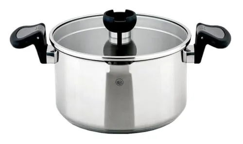 Carl Schmidt Sohn Fleischtopf Aron, Edelstahl 18/10 für Induktion - Fleischtopf aus hochwertigem Edelstahl 18/10 mit bruchsicherem Glasdeckel und praktischer Innenskalierung. Ideal für alle Herdarten, auch Induktion, und mit flexiblen Griffen für sicheres Abgießen.