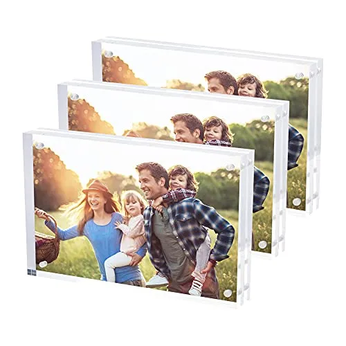 SimbaLux Magnetischer Acryl-Fotorahmen 10,2 x 15,2 cm Bilderrahmen (3-er Pack), wie Klarglas, doppelseitiges rahmenloses Abstellen auf Tisch oder Schrank, freistehend, leicht zu wechseln