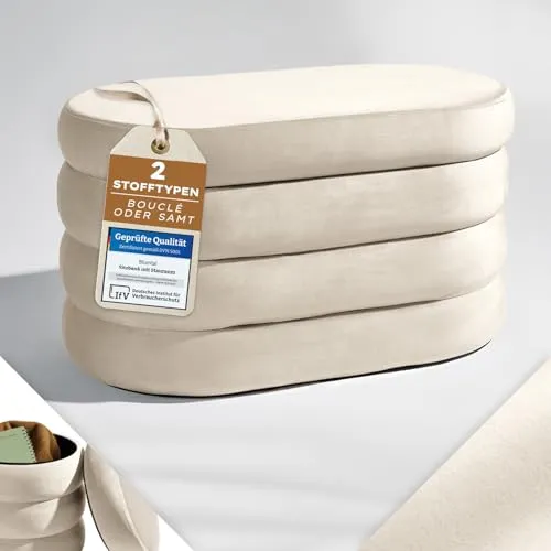 Blumtal Sitzhocker mit Stauraum – Bouclé oder Velvet-Bezug - Vielseitiger Polsterhocker mit praktischem Stauraum und hohem Sitzkomfort. Ideal für Wohnzimmer oder Flur, perfekt als Schminktischstuhl. Erhältlich in modernem Design und robusten Materialien.