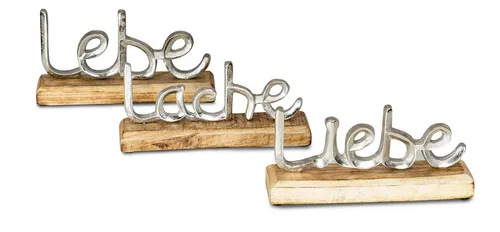 Levandeo® Deko-Schriftzug 3er Set - Lebe Lache Liebe - Deko-Buchstaben aus Metall und Mango-Holz, ideal für eine persönliche Note in deinem Zuhause. Set mit 3 Schriftzügen (Lebe, Lache, Liebe) sorgt für eine zauberhafte Atmosphäre.