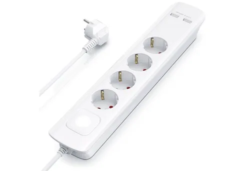 BEARWARE Steckdosenleiste 4-fach (Ein- / Ausschalter, USB-Anschlüsse, Kindersicherung, Schutzkontaktstecker, Überspannungsschutz, Kabellänge 1,45 m), Steckdosenleiste - Ladegerät bis zu 3680 W / IP20