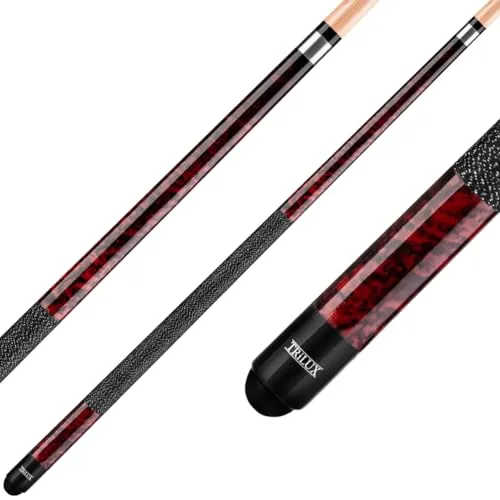 Winsport Queue Trilux TX-4 rot - Pool-Billardqueue in Ahornqualität, 13mm Klebeleder und attraktiver Vogelaugenmaserung. Ideal für Hobbyspieler und Liebhaber mit hochwertigem Leinenband und präziser Edelstahlverschraubung.