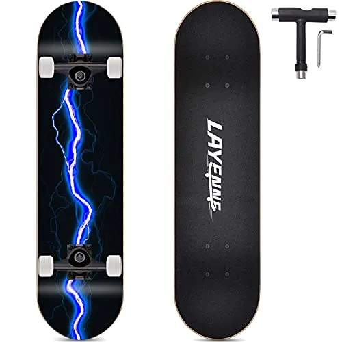 Skateboard Blitz, 31 x 8 Zoll,8-lagiges Ahornbrett, An beiden Enden symmetrisch geneigt,Geeignet für Jungen, Mädchen, Jugendliche, Straße, Erwachsene, Anfänger (Blau)