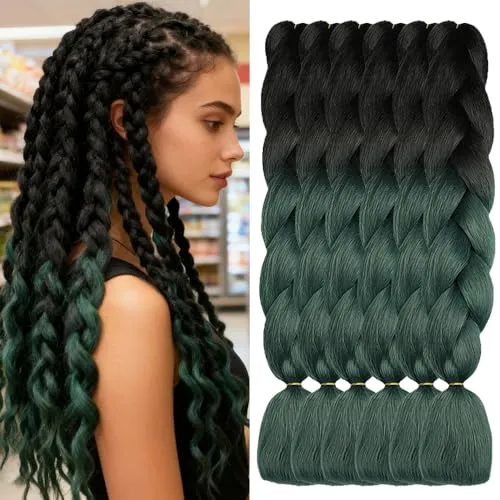 ShowJarlly Jumbo-Flechte Kunsthaar, Ombre-Zopf-Erweiterung, 24 Zoll Web-Add-Ons 5 Stücke für Crochet-Twist-Technik, Box-Design zum Einflechten von Zöpfen Schwarz/Dunkelgrau