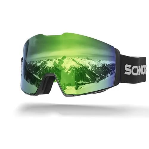 SCHNORR Skibrille Edge Grün S3 | Full REVO, Anti-Fog, UV400, 45 mm Band Skibrille Männer, Ski Brille Frauen, Snowboardbrille, schlechtes Wetter, Schibrille, Skiing Goggles