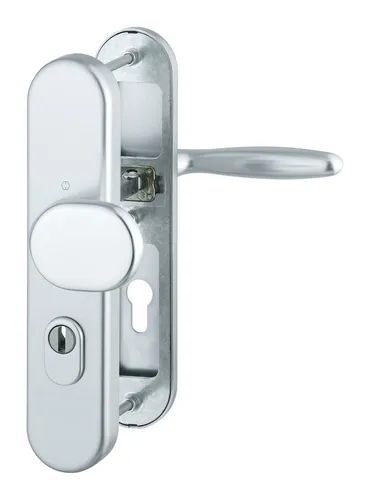 Hoppe Verona Aluminium-Schutz-Langschild-Wechsel-Garnitur - Türsicherungen mit Profilzylinder und Zylinder-Abdeckung, ideal für sichere Außen- und Wohnungstüren in stilvollem Silber.