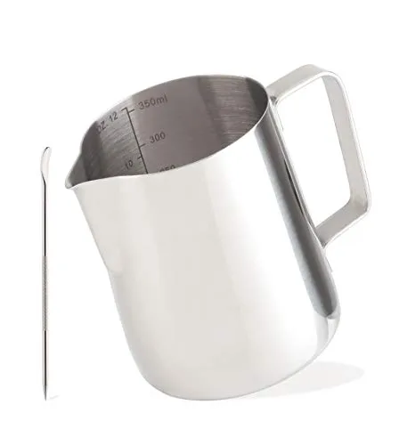 Milchkännchen Edelstahl 350ml Milchkanne Milchaufschäumer Krug und Latte Art Stift Kit für Cappuccino Latté