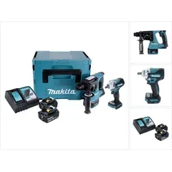 Makita DLX 2372 TJ Akku Combo Kit - Akkuschrauber Set mit DHR 242 Bohrhammer und DTW 300 Schlagschrauber, inklusive 2x 5,0 Ah Akkus und Ladegerät – ideal für anspruchsvolle Bauprojekte.