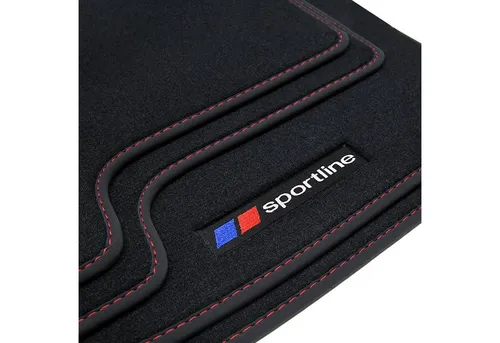 teileplus24 Auto-Fußmatten F669 Velours Fußmatten Set für BMW 3er E46 - Automatten Set in hochwertigem Velours, perfekt für BMW 3er E46 (2000-2007), mit stilvoller roter Umrandung für ein individuelles Innenraumdesign.