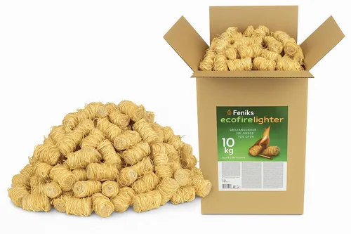 Feniks Anzünder 10kg - Optimaler Feueranzünder für Kamin, Grill & Lagerfeuer - Grillanzünder mit 850-1000 Stück, aus nachhaltigen Materialien. Sicher, geruchlos und ideal zum Anzünden von Holz, Kohle und Pellets. Brenndauer ca. 10 Minuten. Qualität direkt vom Hersteller.