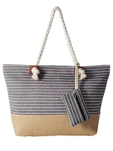 DonDon Strandtasche XXL mit Reißverschluss - Damen-Shopper mit großzügigem Platzangebot, reißfestem Material und stylischer Mini-Tasche für mehr Ordnung – ideal für stressfreie Strandtage!