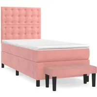 vidaXL Boxspringbett Rosa 90x190 cm mit Matratze - Stilvolles Boxspringbett in Rosa mit höhenverstellbarem Kopfteil für optimalen Komfort und erholsamen Schlaf. Ideal für kleine Räume und multifunktional als zusätzliche Sitzgelegenheit.