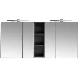 Lomadox Spiegelschrank PUEBLA-56-BLACK 140cm - Eleganter Doppel-Spiegelschrank in matt schwarz mit LED-Beleuchtung, ideal für moderne Badezimmer. Hochwertige Materialien und Softclose-Systeme bieten Funktionalität und Stil.
