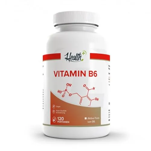 Health+ Vitamin B6 - 120 Kapseln mit 30mg P-5-P - Hochwertiges Vitamin B6 in aktiver Form für einen optimalen Stoffwechsel. Ideal für Sportler und aktive Lebensstile, hergestellt in Deutschland unter höchsten Qualitätsstandards.
