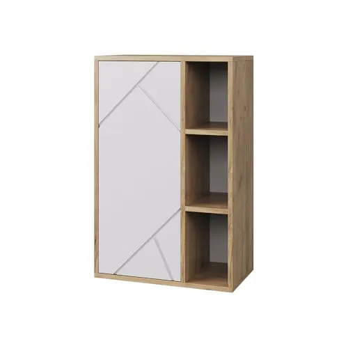 Vicco Hängeschrank Berno, Goldkraft Eiche/Weiß, 50.1 x 78.4 cm - Stylischer Wandhängeschrank mit 3 offenen Fächern für Bücher und Deko. Die pflegeleichte Oberfläche sorgt für einfache Reinigung. Ideal für platzsparende Aufbewahrung und einen aufgeräumten Look in Ihrem Zuhause.