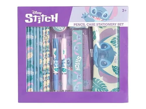 CyP Brands- Stitch Schreibwaren-Set, 14-teilig, Schreiben, Schulbedarf, Violett, offizielles Produkt