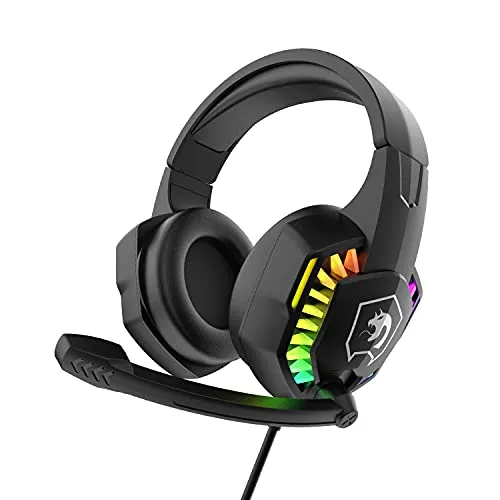 RGB-Gaming-Headset, 5.1-Kanal-Stereo-Surround-Sound, 3,5-mm-Kabel-LED-Over-Ear-Komfortkopfhörer mit Geräuschunterdrückungsmikrofon und Inline-Lautstärkeregler für PC Xbox One PS4 Laptop Mac (Schwarz)