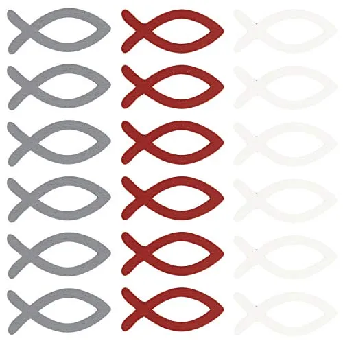 Oblique Unique® 18 Holz Fische Tischdeko Taufdeko Streuartikel Streudeko Verzierung für Taufe Kommunion Konfirmation Firmung Weinrot Grau Weiß - Echtholz