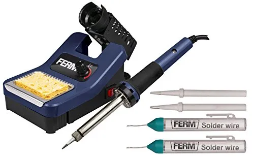 FERM Lötstation mit max. 480°C und LED-Beleuchtung - Lötgeräte mit Überhitzungsschutz für sicheres Arbeiten und langer Lebensdauer dank Glimmerheizelement. Einfache Temperatureinstellung im Bereich von 160-480°C.