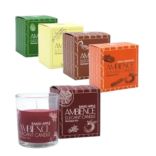Duftkerze im Glas mit 5 verschiedenen Weihnachts Düften - 5er Set - Winterduft Aromakerze 8 x 7 cm mit 20 Stunden Brenndauer - Weihnachten Advent Winter Stimmungskerze Aromatherapie Nikolaus Geschenk