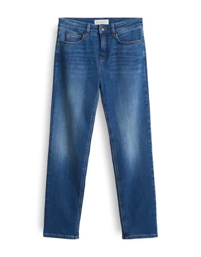 OPUS PANTS Damen Straight | Melly Base Straight Jeans mit Powerstretch Mid Rise mid Sky Blue, 44 L30