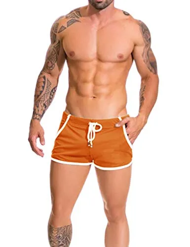 Alivebody Herren Gittergewebe Sportlich Kurze Hose zum Laufen Trainieren Schwimmen Fitness Hosen Color Orange Size M