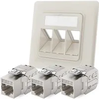 hb-digital Netzwerkdose Unterputz Einsatz 3 Port mit 3x Keystone Modul CAT 7 RAL9010