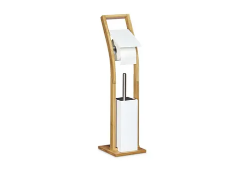 Stand WC Garnitur Toilettenbürsten Set mit Klorollenhalter - Hochwertiges Set aus natürlichem Bambus, hygienisch und stilvoll für Ihr Bad. Ideal für eine saubere und ordentliche Toilette.