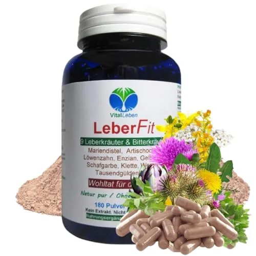 VitalLeben Leber Fit 9 Kapseln - Mineralstoffe: 100% natürliche Leberkräuter & Bitterstoffe, ohne Zusatzstoffe. Unterstützt Leber & Galle mit 9 traditionellen Kräutern für Ihre Gesundheit.